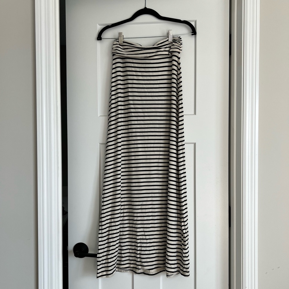 J. Crew Black and Cream Striped Maxi Skirt
